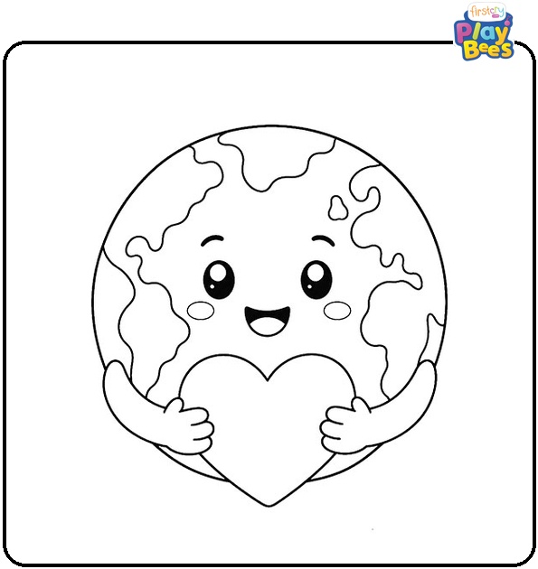 Cute Planet Earth Holds a Heart Coloring Page Cute Planet Earth Holds a Heart Coloring Page