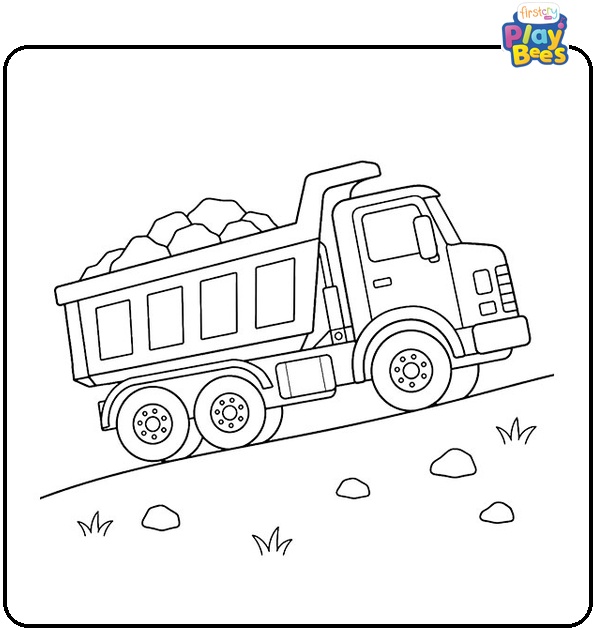 Dump Truck Driving Up Hill Coloring Page