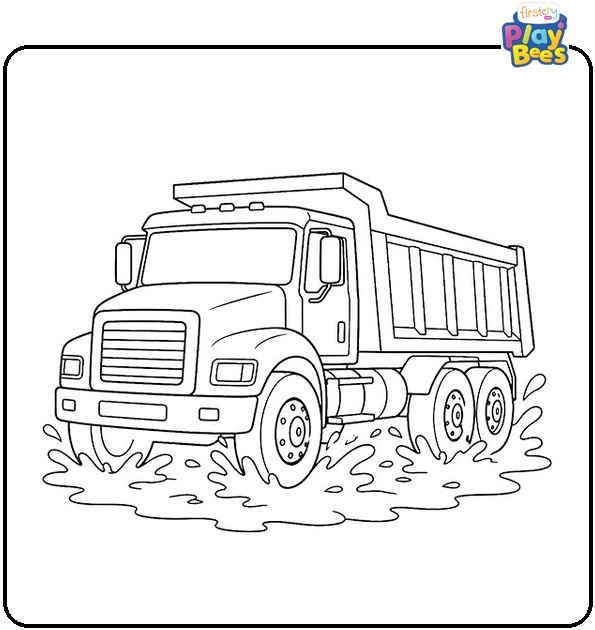 Dump Truck Splashing in Mud Coloring Page