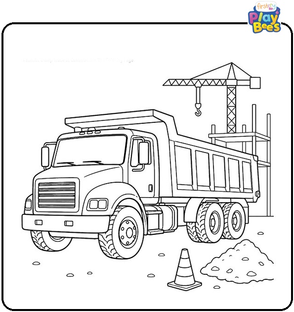 Dump Truck at Construction Site Coloring Page