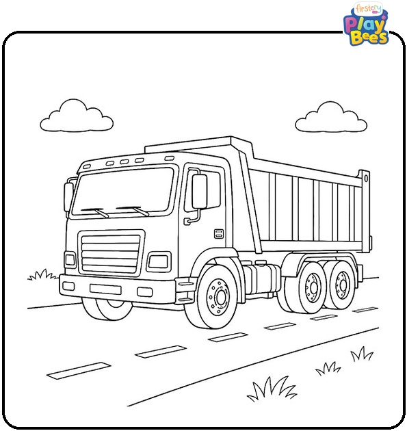 Dump Truck on Road Coloring Page