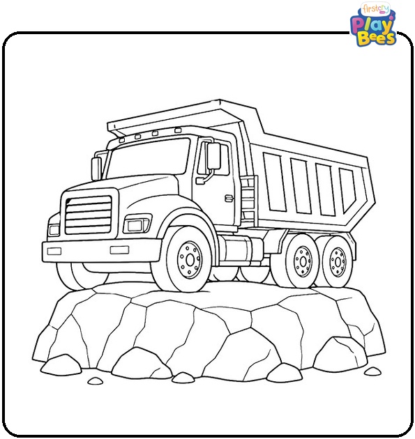 Dump Truck on Rock Coloring Page