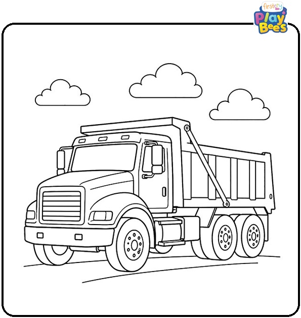 Dump Truck with Clouds Coloring Page