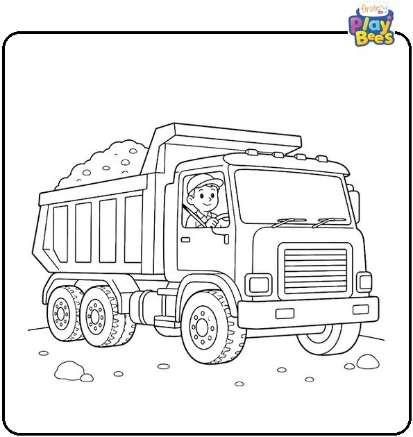 Dump Truck with Driver Coloring Page