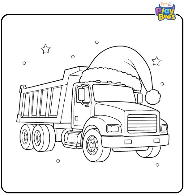Dump Truck with Santa Hat Coloring Page