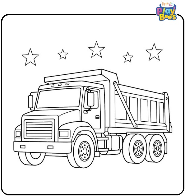 Dump Truck with Stars Coloring Page