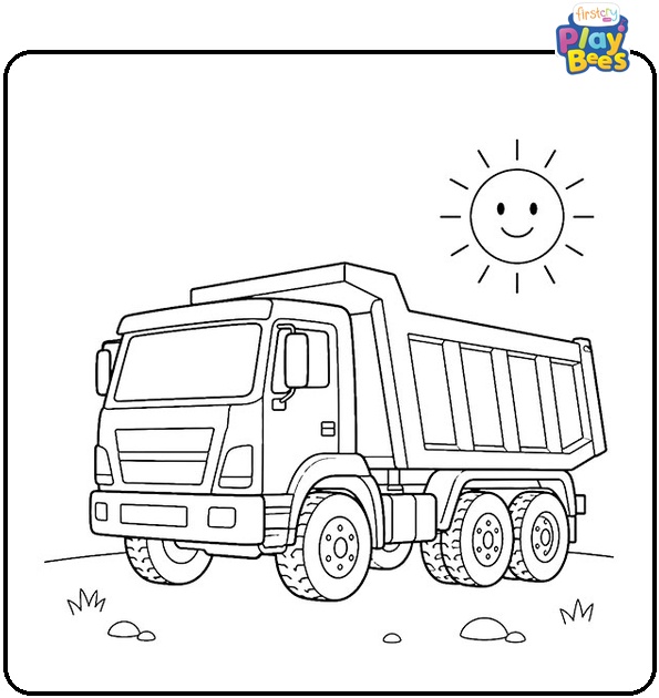 Dump Truck with Sun Coloring Page