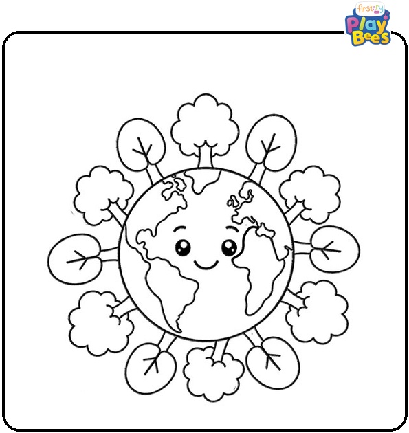 Earth Surrounded By Trees Coloring Page Earth Surrounded By Trees Coloring Page