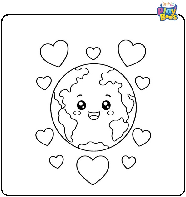 Earth and Hearts Coloring Page Earth and Hearts Coloring Page