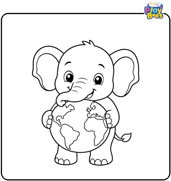 Elephant Holding Earth Globe Coloring Page Elephant Holding Earth Globe Coloring Page