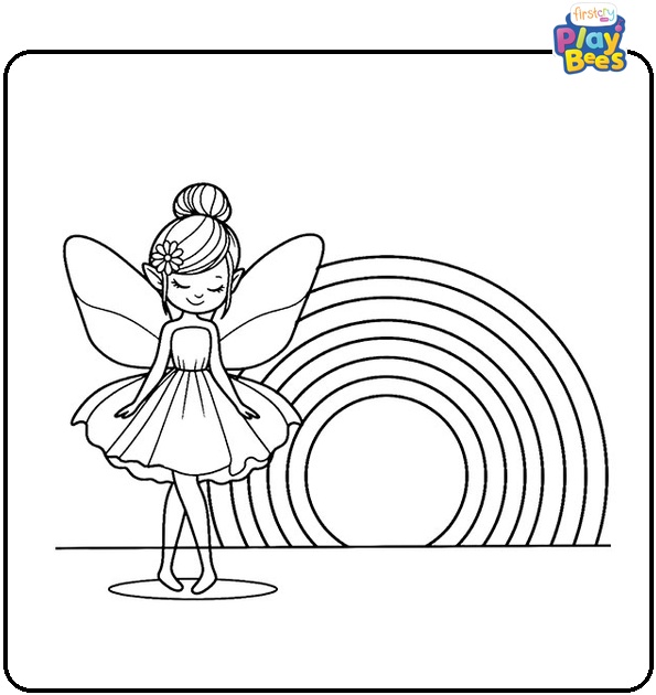 Fairy and Rainbow Coloring Page