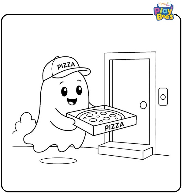 Ghost Delivering Pizza Coloring Page