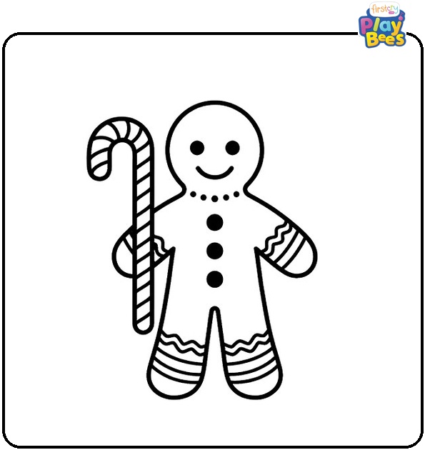 Gingerbread Man With Candy Cane Coloring Page Gingerbread Man With Candy Cane Coloring Page