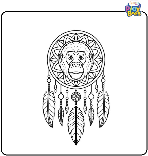 Gorilla Dreamcatcher Coloring Page