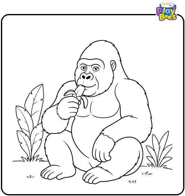 Gorilla Eating Snack Coloring Page