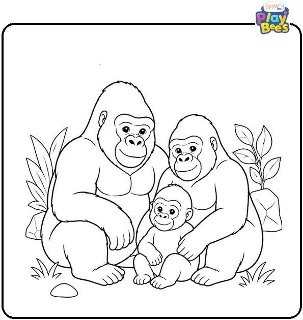 Gorilla Family Coloring Page