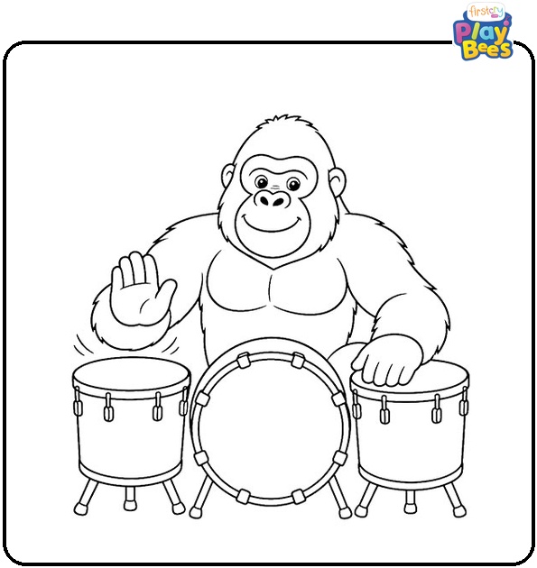 Gorilla Playing Drums Coloring Page