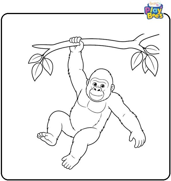 Gorilla Swinging on Tree Coloring Page