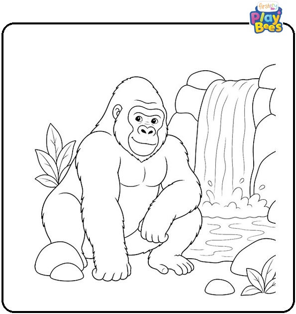 Gorilla in Waterfall Coloring Page