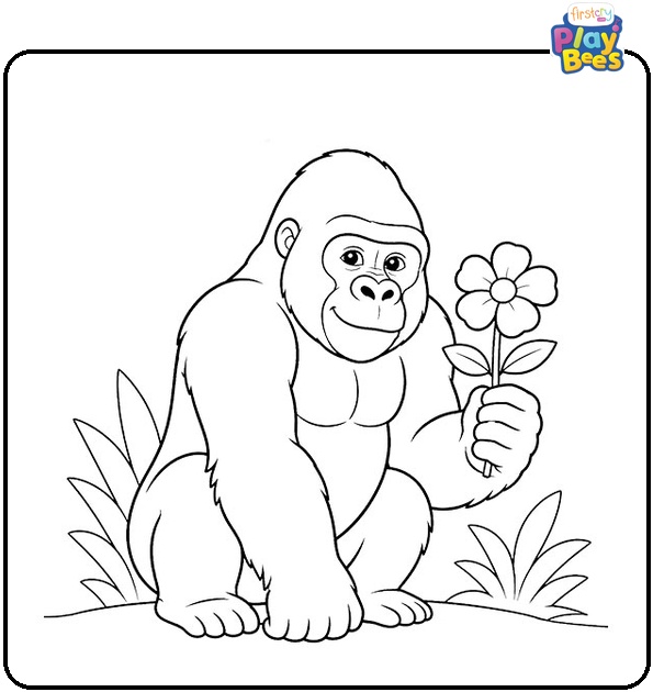 Gorilla with Flower Coloring Page