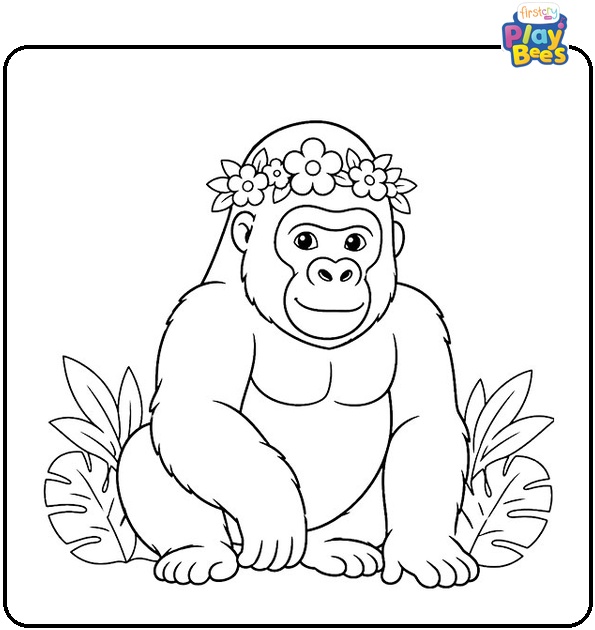 Gorilla with Flower Crown Coloring Page