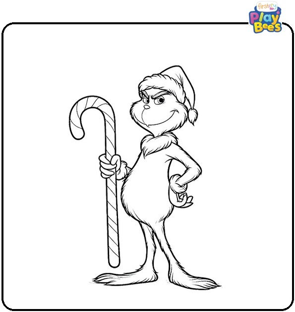 Grinch Holding A Candy Cane Coloring Page Grinch Holding A Candy Cane Coloring Page