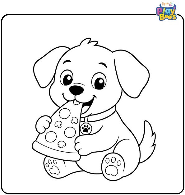 Hungry Pup Eating Pizza Coloring Page