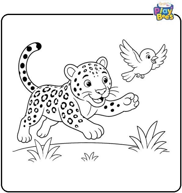 Jaguar Catching Bird Coloring Page