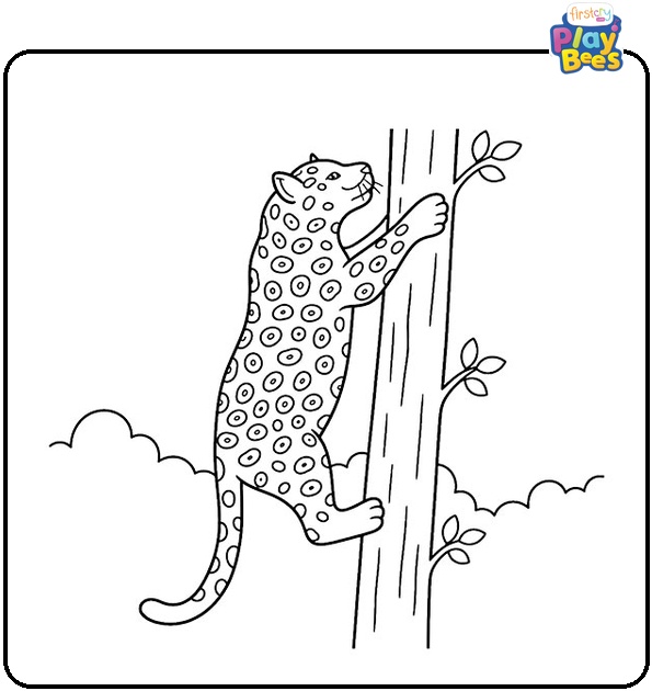 Jaguar Climbing a Tall Tree Trunk Coloring Page