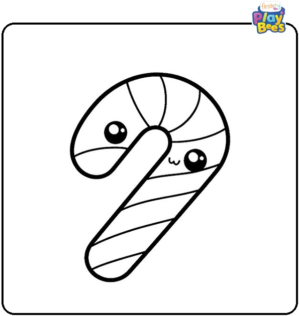 Kawaii Candy Cane Coloring Page Kawaii Candy Cane Coloring Page