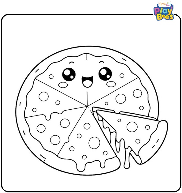 Kawaii Melty Cheese Pizza Coloring Page