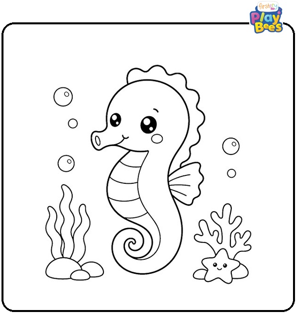 Kawaii Seahorse Coloring Page