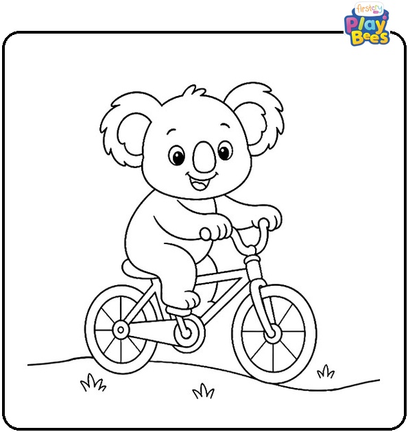 Koala on Bicycle Coloring Page Koala on Bicycle Coloring Page