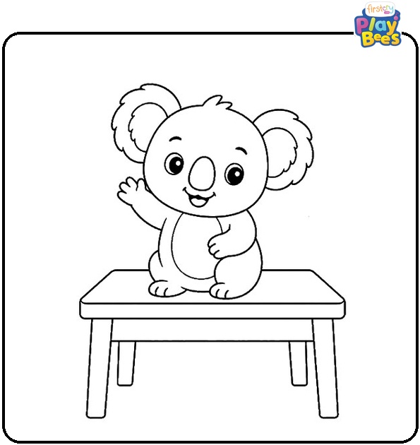 Koala on Table Coloring Page Koala on Table Coloring Page