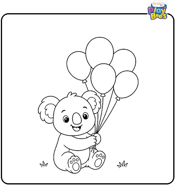 Koala with Balloons Coloring Page Koala with Balloons Coloring Page