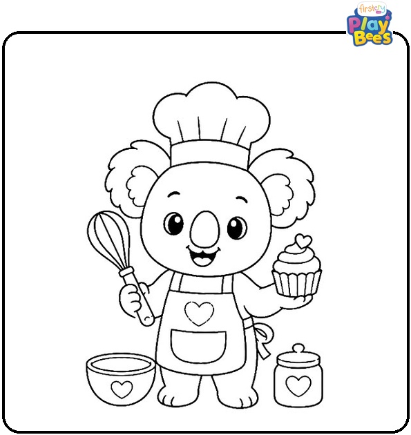Koala with Cook Hat Coloring Page Koala with Cook Hat Coloring Page