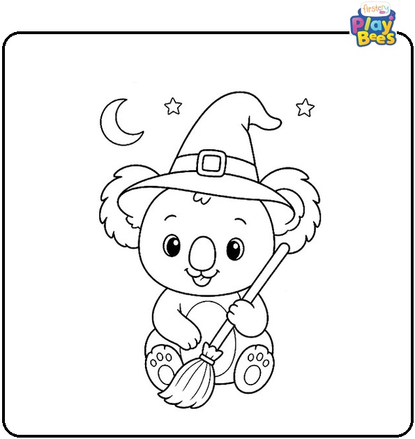 Koala with Witch Hat Coloring Page Koala with Witch Hat Coloring Page