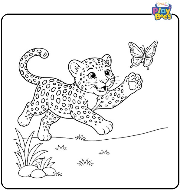 Leopard Chasing Butterfly Coloring Page Leopard Chasing Butterfly Coloring Page