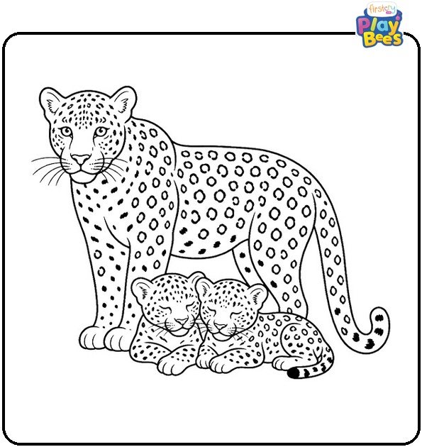 Leopard Mom and Two Cubs Coloring Page Leopard Mom and Two Cubs Coloring Page