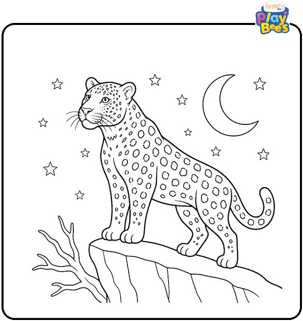 Leopard Under Moon Coloring Page Leopard Under Moon Coloring Page