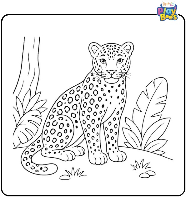 Leopard in Jungle Coloring Page Leopard in Jungle Coloring Page