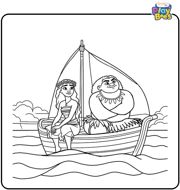 Maui And Moana In The Ocean Colouring Page Maui And Moana In The Ocean Colouring Page