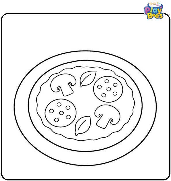 Mini Pizza on Plate Coloring Page
