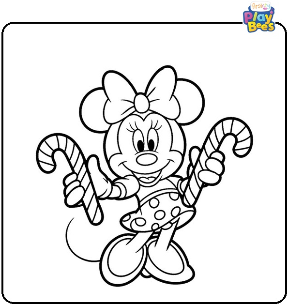 Minnie With Candy Canes Coloring Page Minnie With Candy Canes Coloring Page