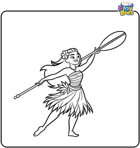 Moana Dancing With Paddle Colouring Page Moana Dancing With Paddle Colouring Page