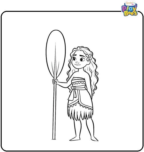 Moana Holding a Canoe Paddle Colouring Page Moana Holding a Canoe Paddle Colouring Page