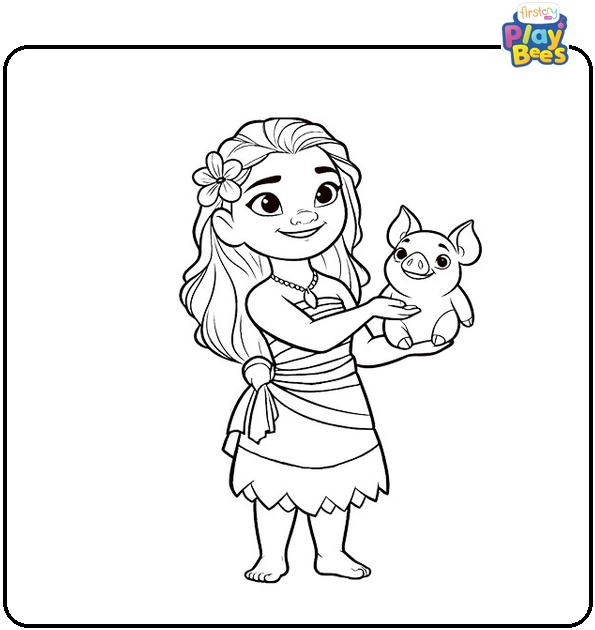 Moana Holds Pua Piglet Colouring Page Moana Holds Pua Piglet Colouring Page