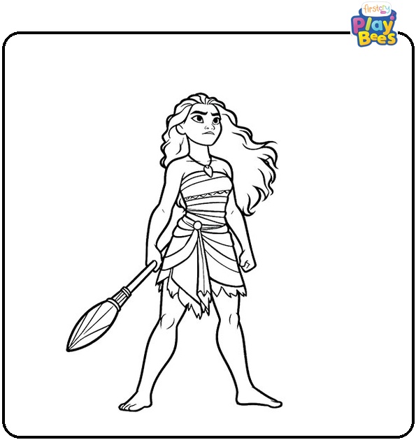 Moana Prepared to Fight Colouring Page Moana Prepared to Fight Colouring Page