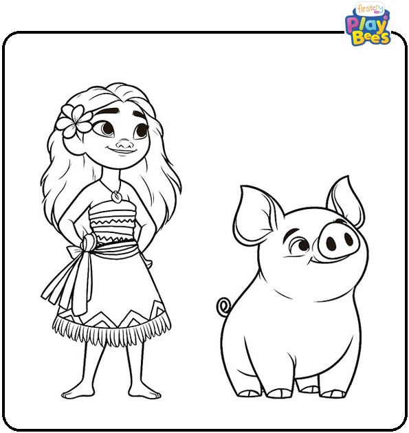 Moana and Pua Pig Colouring Page Moana and Pua Pig Colouring Page