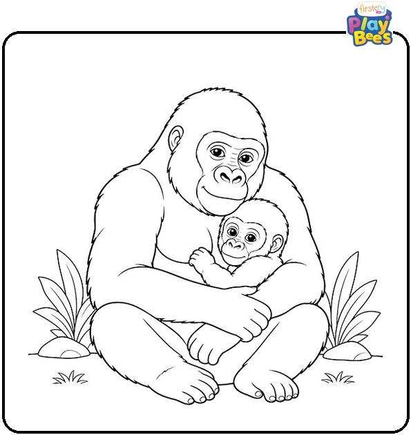 Mother and Baby Gorilla Coloring Page